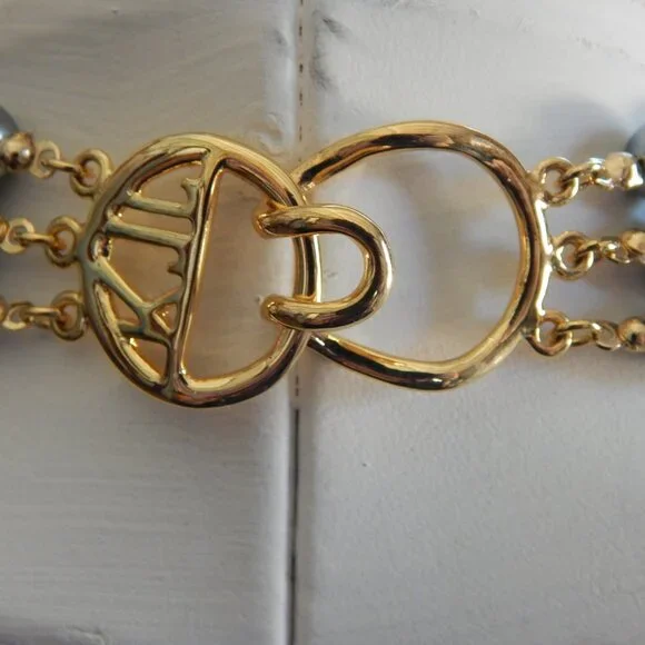 KJL Triple Strand Gray Faux Pearl Necklace - Knotted - Hook Style Clasp - Picture 3 of 3